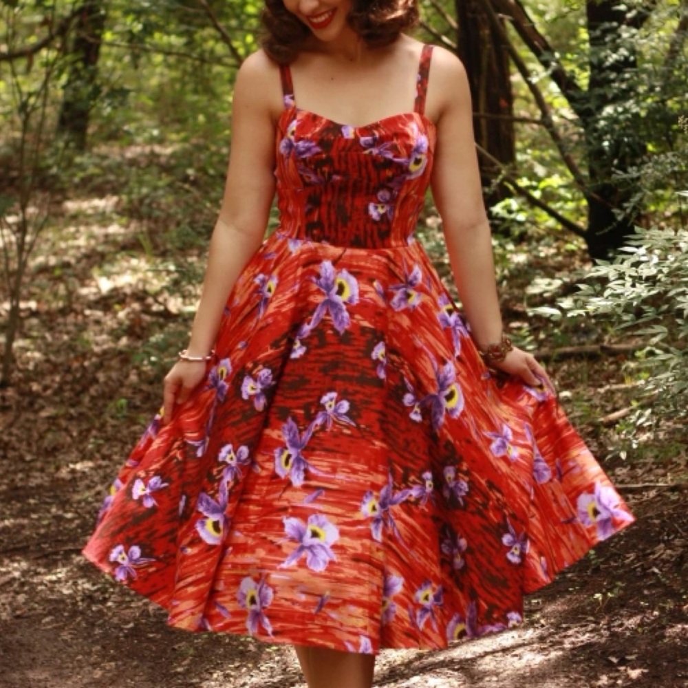 Pinup Couture Deadly Dames RARE Hawaiian Hideaway Orchid Print Swing Dress 4X - Picture 4 of 16